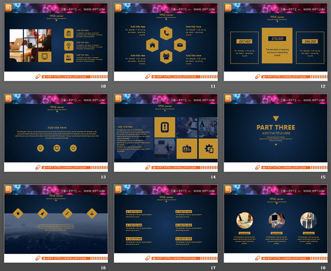 金色扁平化欧美PPT图表免费下载