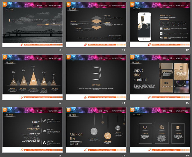 扁平化黑金欧美PPT图表大全