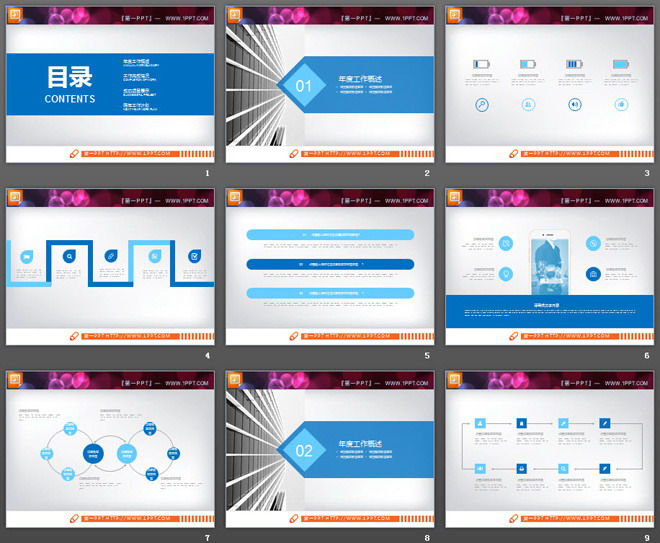 蓝色实用扁平化工作总结PPT图表大全