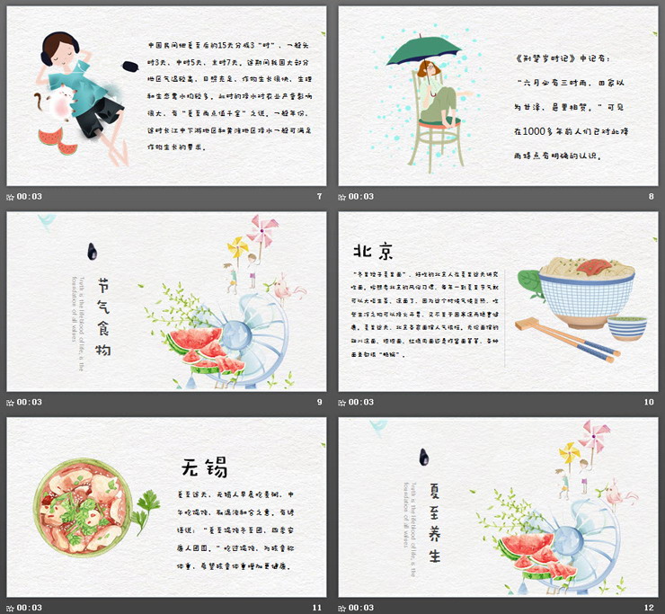 清新水彩西瓜笔记的夏至PPT模板