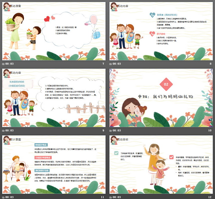彩色水彩卡通感恩母亲节活动策划PPT模板