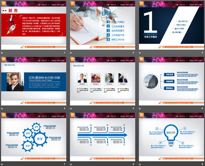 蓝色扁平化工作总结PPT图表大全