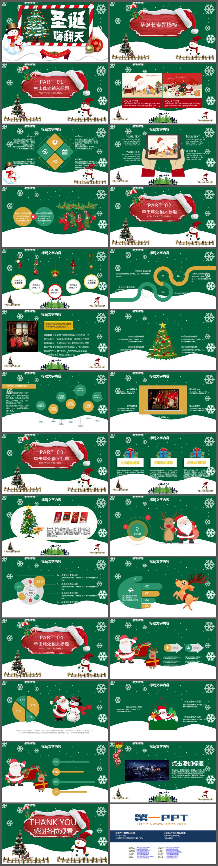 圣诞树雪人背景的圣诞嗨翻天PPT模板