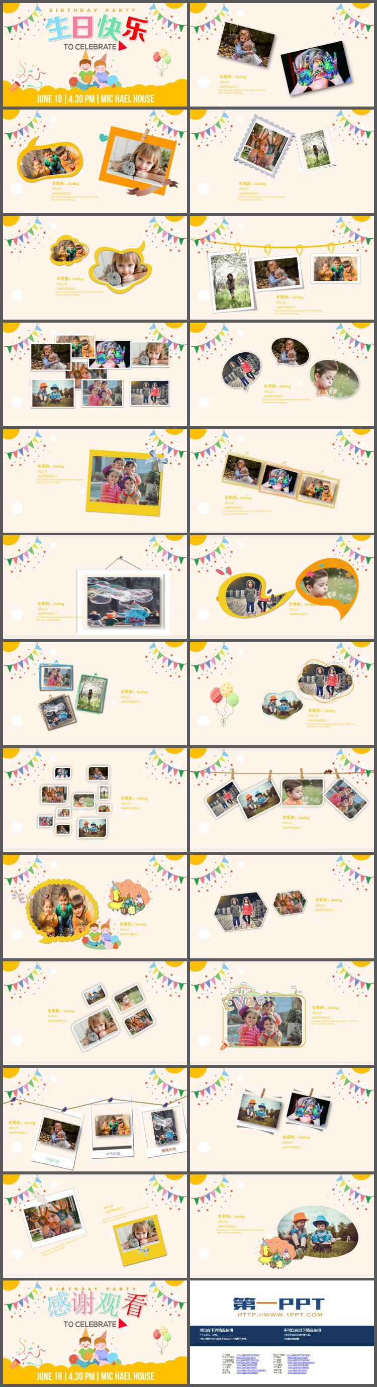 卡通儿童生日快乐生日相册PPT模板