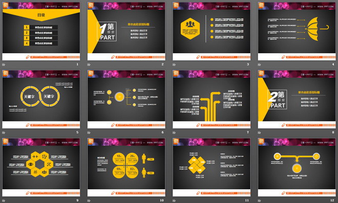 橙色扁平化工作总结PPT图表