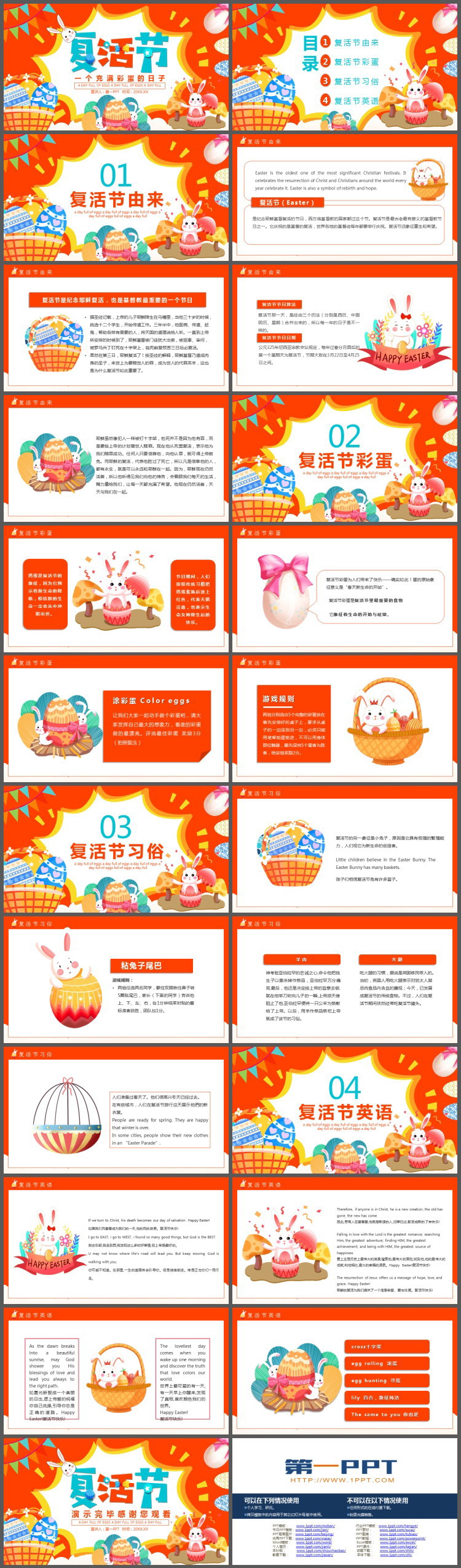 卡通小兔子彩蛋背景的复活节介绍PPT模板
