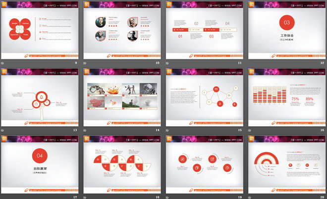 橙色扁平化工作总结幻灯片图表整套下载