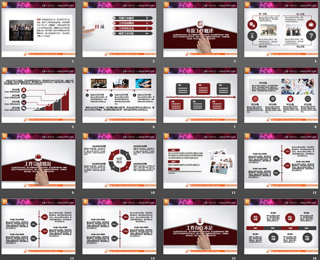 红色扁平实用的工作总结汇报PPT图表