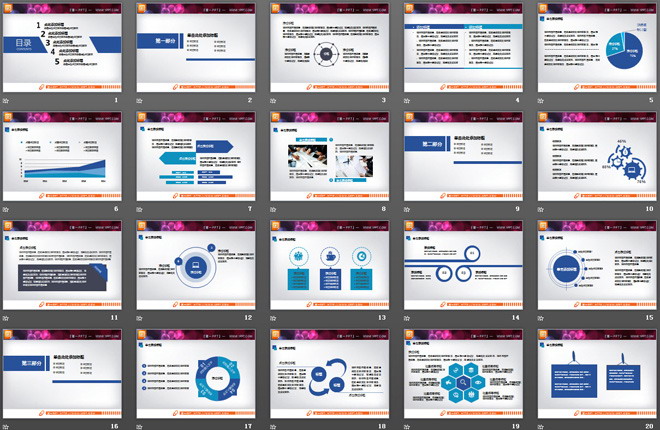 蓝色扁平化工作总结汇报PPT图表大全