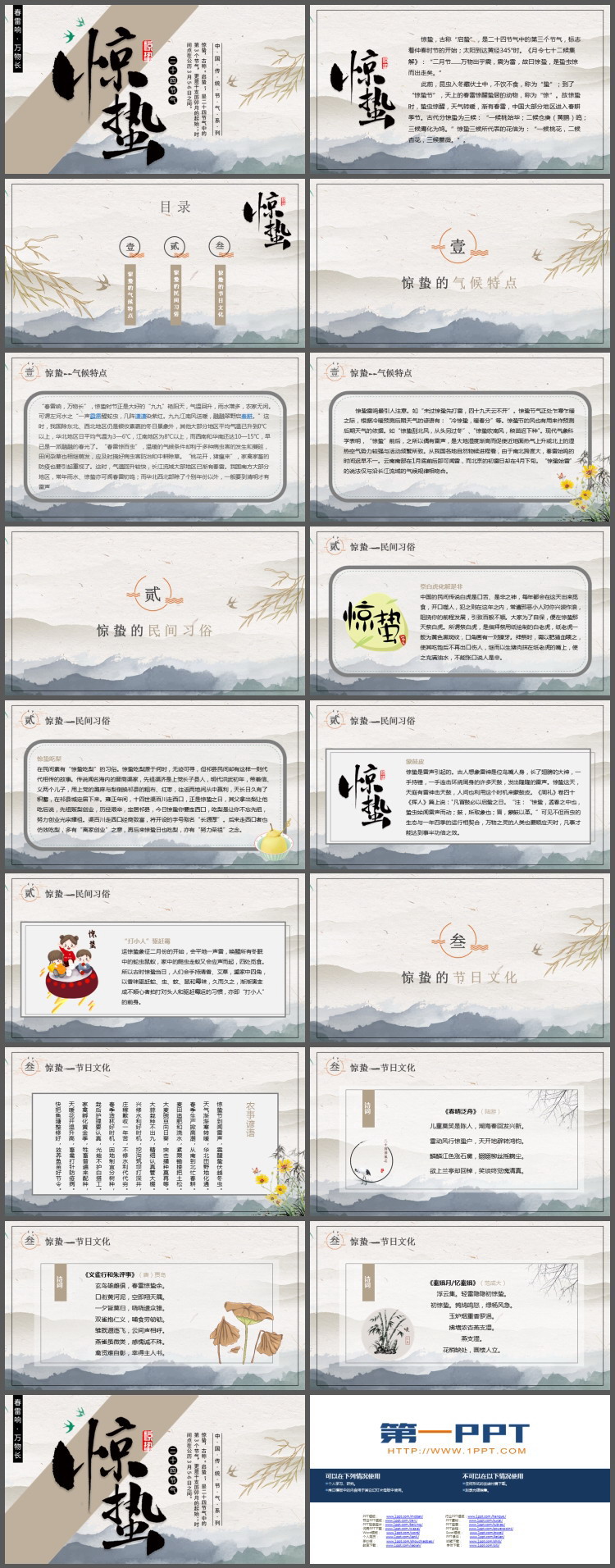 古典水墨风惊蛰节气介绍PPT模板
