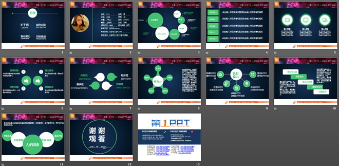 绿色扁平化个人竞聘幻灯片图表下载