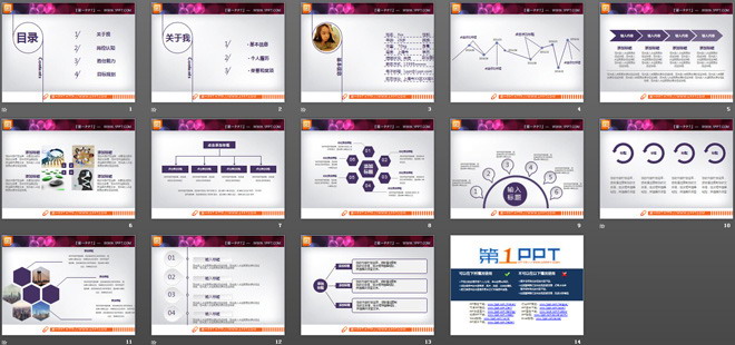 淡雅紫色微立体个人竞聘PPT图表下载