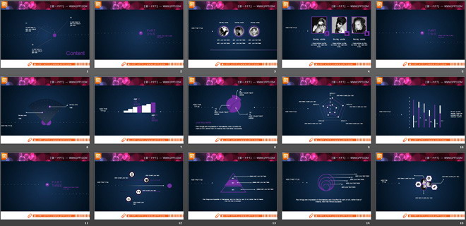 简约扁平化紫白双色PPT图表整套下载