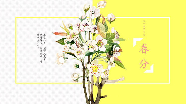 水彩花卉背景的春分主题PPT模板