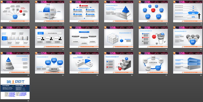 蓝色立体实用PPT图表整套下载