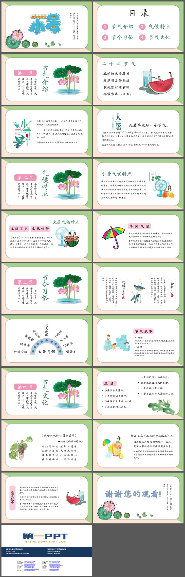 撞色背景的小暑节气介绍PPT模板