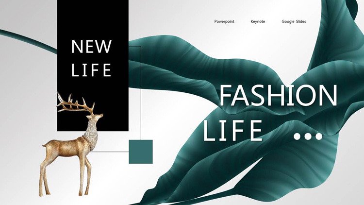 大叶植物与小鹿背景简约欧美风PPT模板