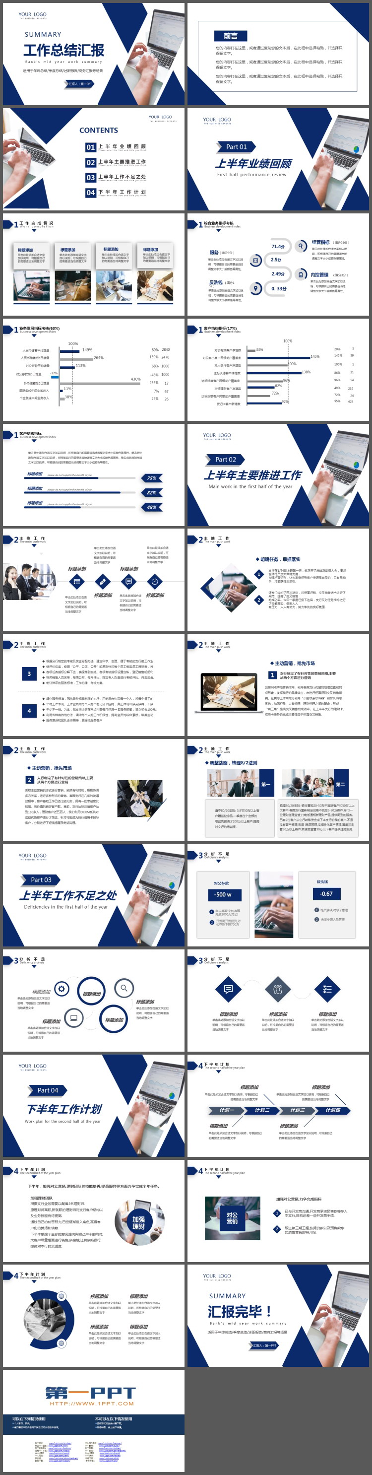 蓝色稳重半年工作总结汇报PPT模板