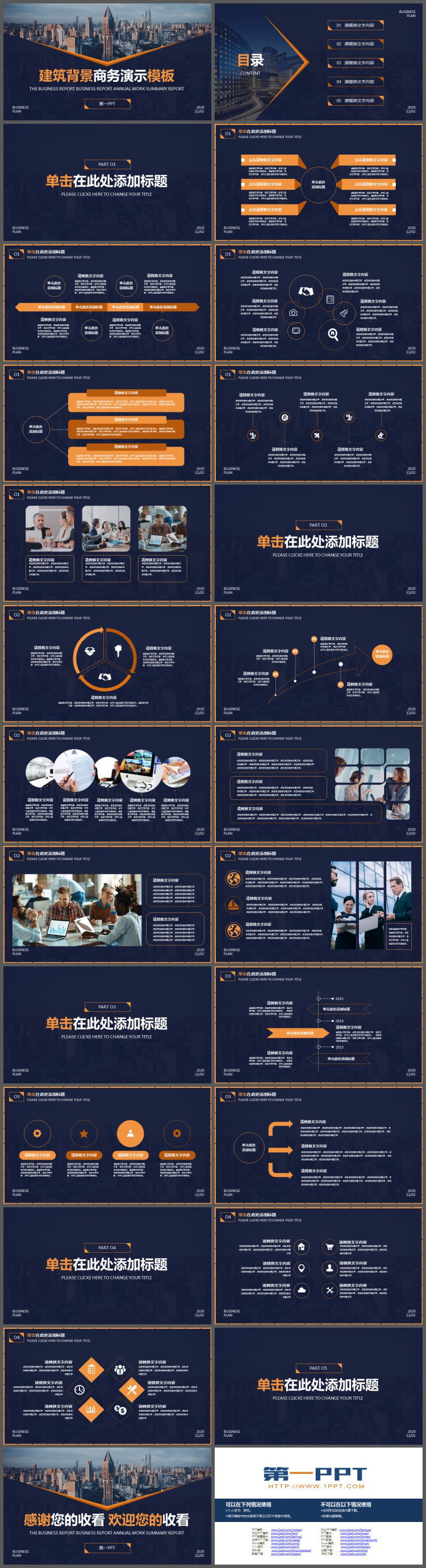 商业建筑背景的商务演示PPT模板