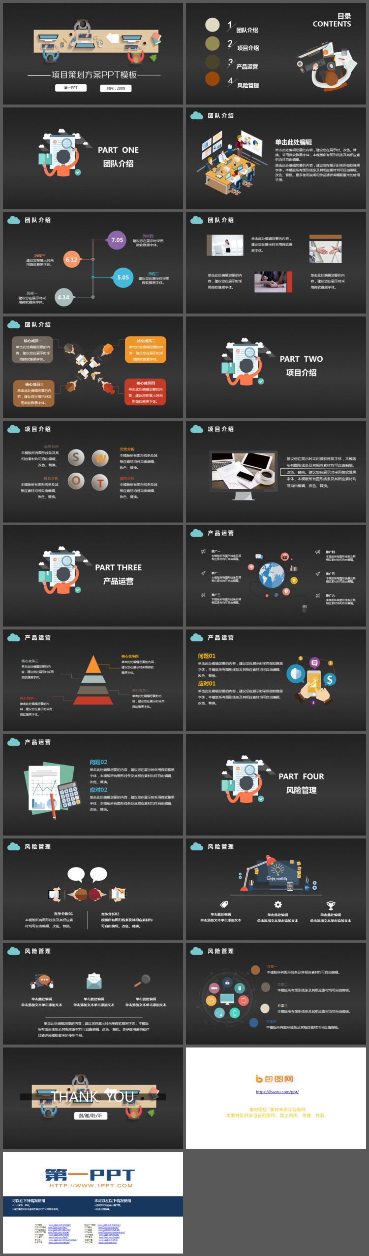 简约矢量风格商业项目计划书PPT模板
