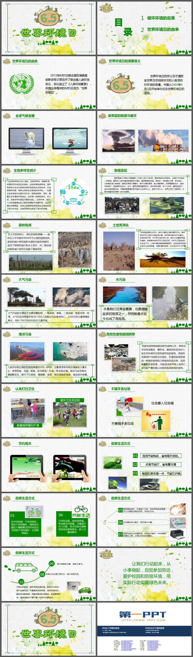 绿色世界环境日主题班会PPT模板