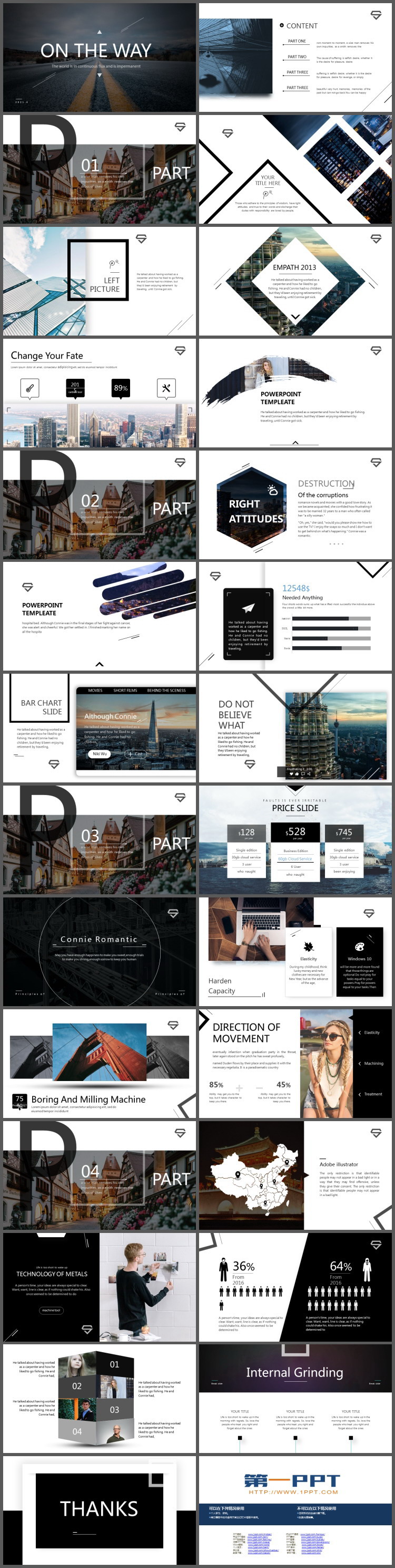 黑色图片杂志风《ON THE WAY》欧美PPT模板