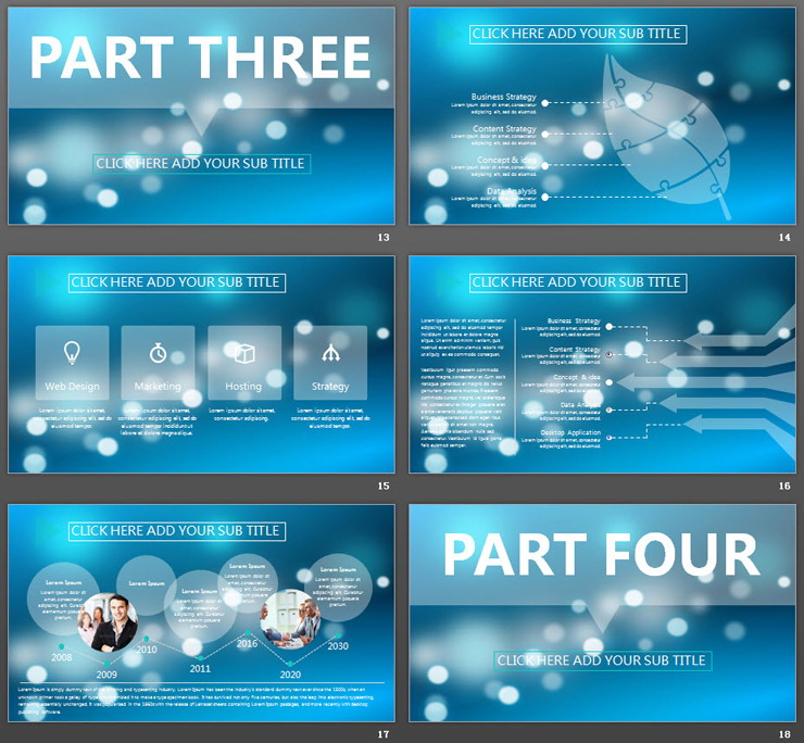 蓝色模糊毛玻璃背景的欧美商务PPT模板免费下载