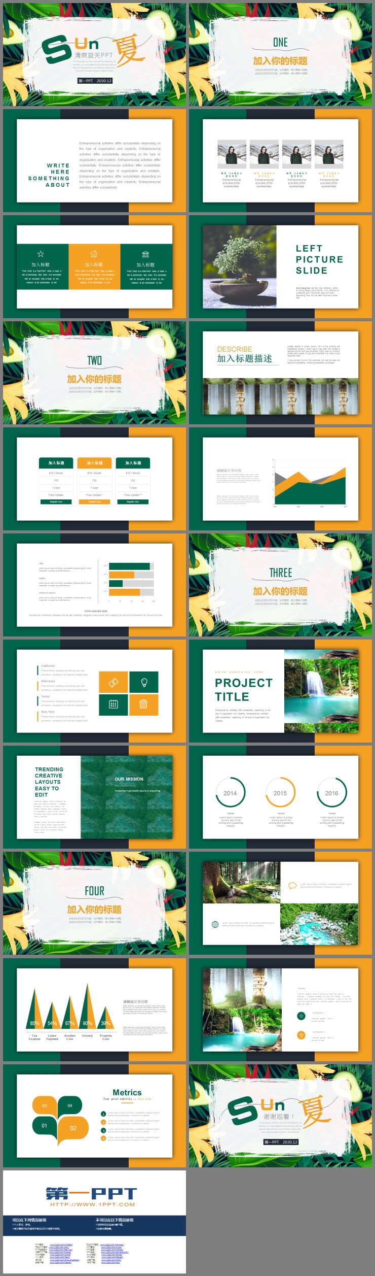 清爽夏日植物水果背景PPT模板