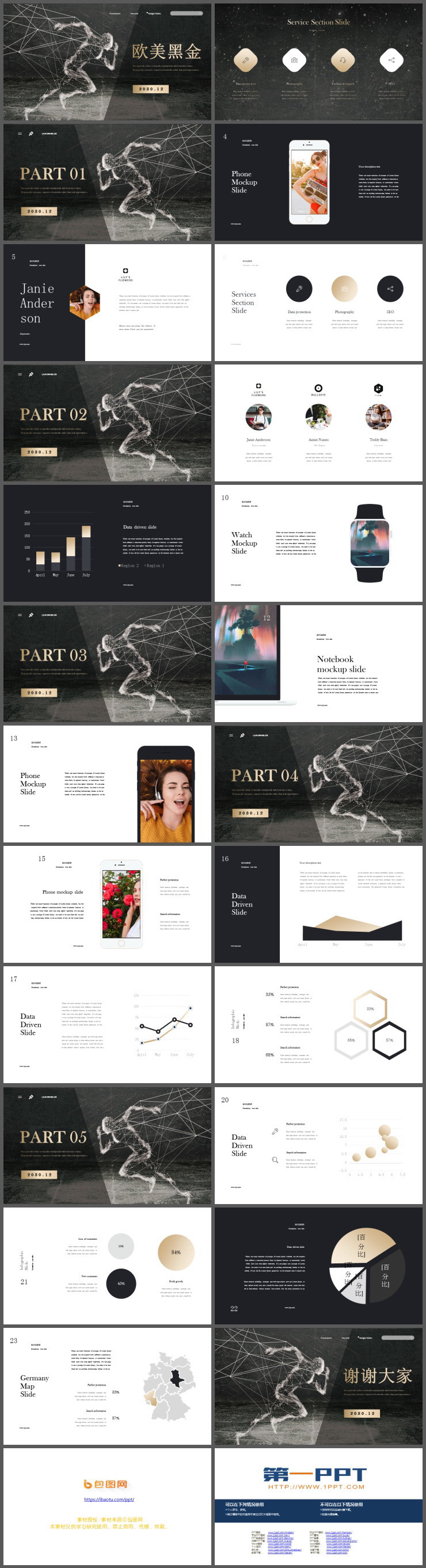 精致黑金奔跑人物背景欧美风PPT模板