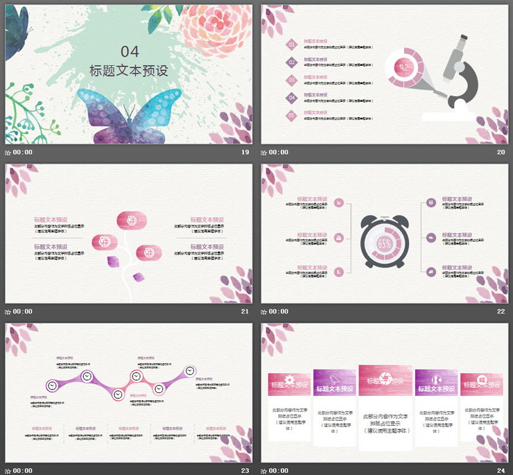 清新水彩蝴蝶花卉PPT模板免费下载
