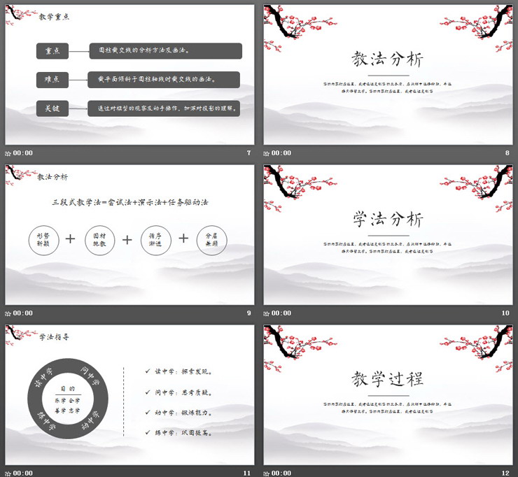 水墨梅花背景的语文教学说课PPT模板