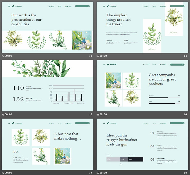 彩色水彩手绘绿叶小鸟PPT模板免费下载