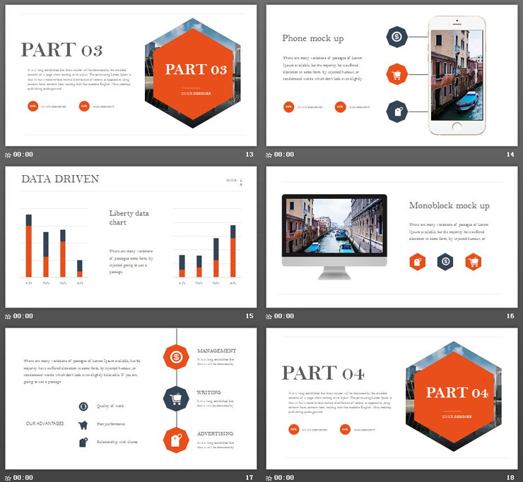 橙色欧美城市建筑背景PPT模板免费下载