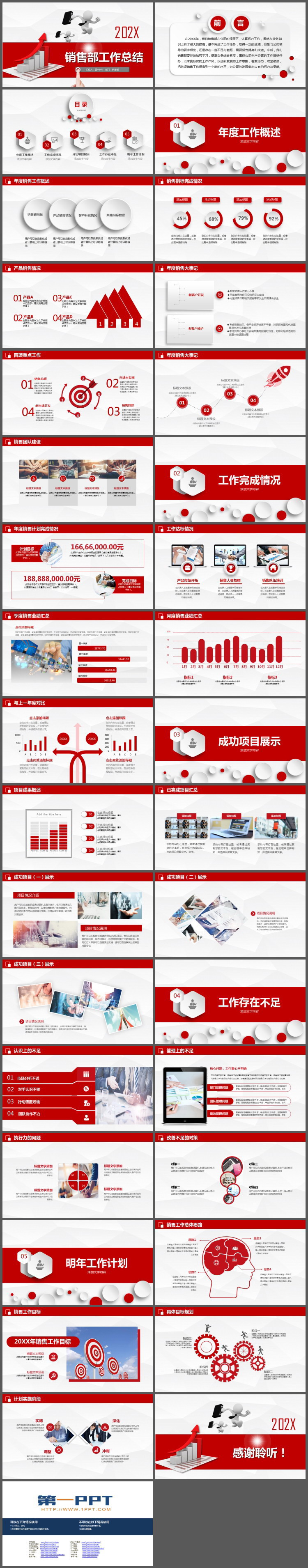 红色微立体风格销售工作总结汇报PPT模板
