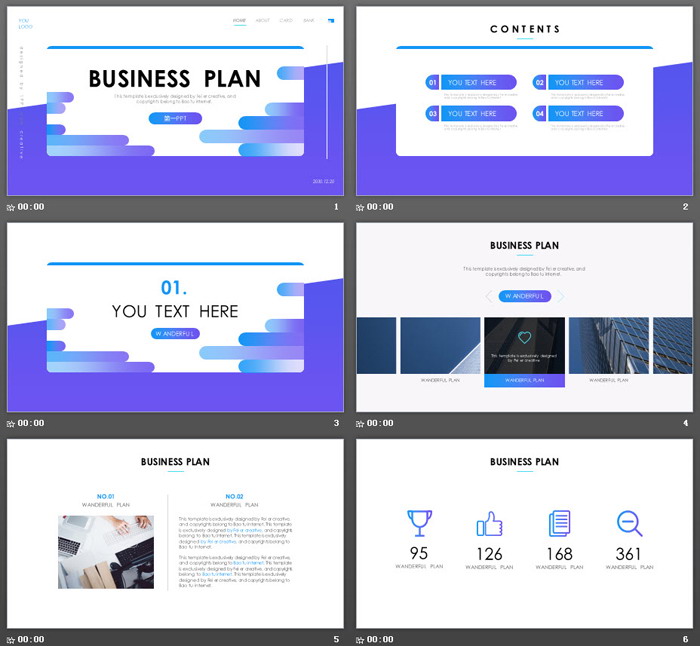 精致蓝色渐变背景的欧美商务PPT模板