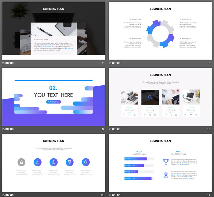 精致蓝色渐变背景的欧美商务PPT模板