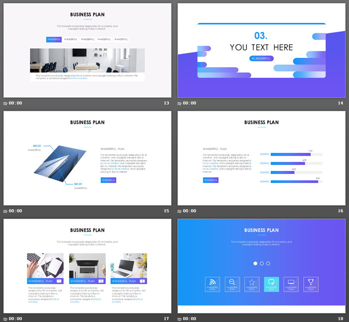 精致蓝色渐变背景的欧美商务PPT模板