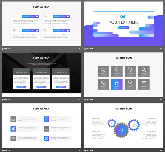 精致蓝色渐变背景的欧美商务PPT模板