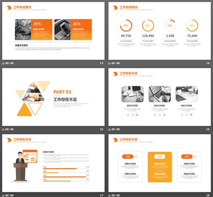 橙色三角形背景工作总结PPT模板