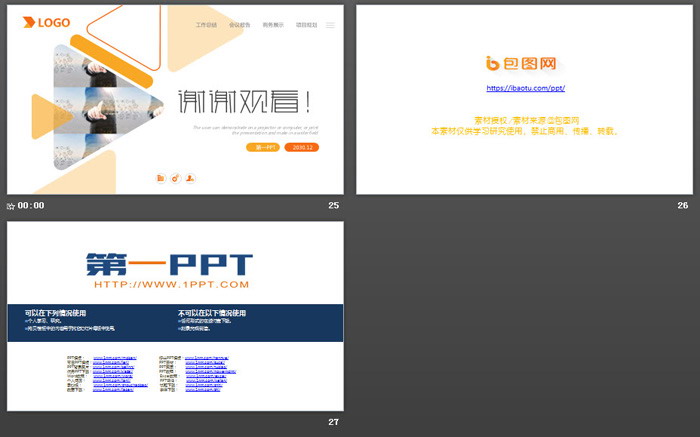 橙色三角形背景工作总结PPT模板