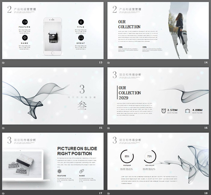 极简烟雾效果背景的创业融资计划书PPT模板