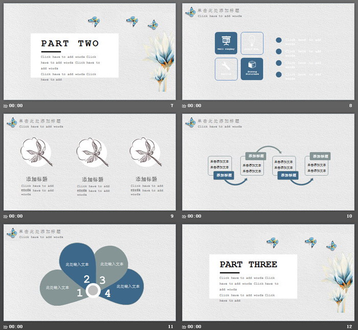 水彩花卉蝴蝶背景的生如夏花五月你好PPT模板