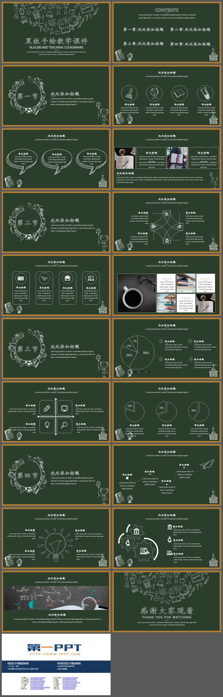 黑板背景手绘风教学说课PPT课件模板