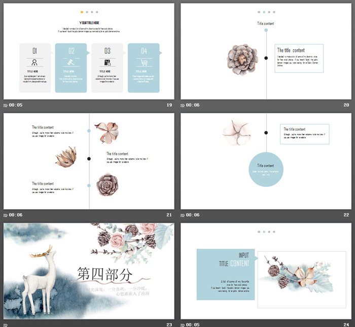 水彩森林小鹿背景唯美意境PPT模板