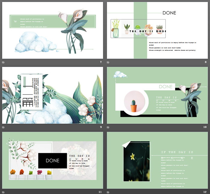 艺术手绘棉花百合背景五月你好PPT模板