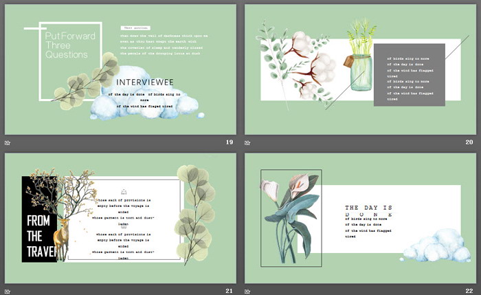 艺术手绘棉花百合背景五月你好PPT模板