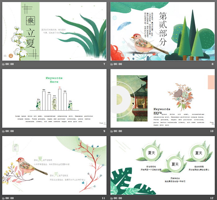 清新插画风格的夏天的风PPT模板