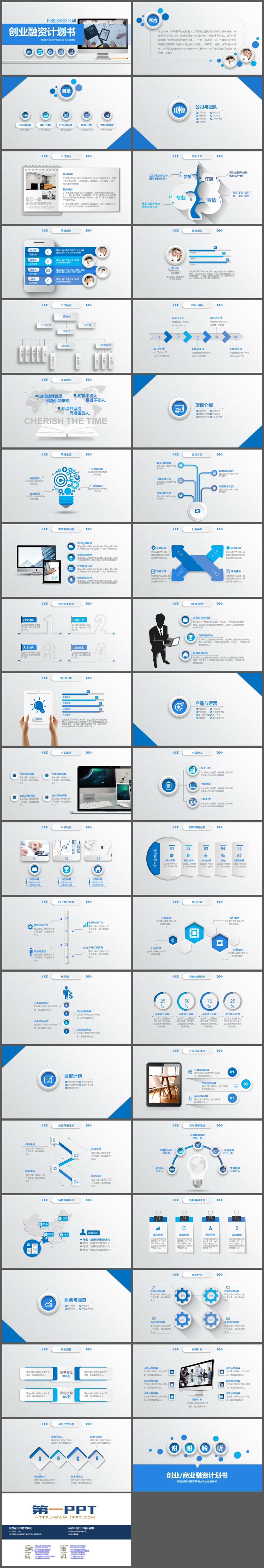 蓝色微立体创业融资计划书PPT模板