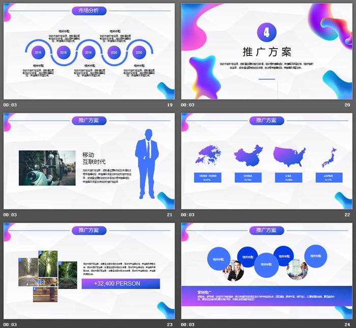 时尚动感蓝紫渐变商业融资计划书PPT模板