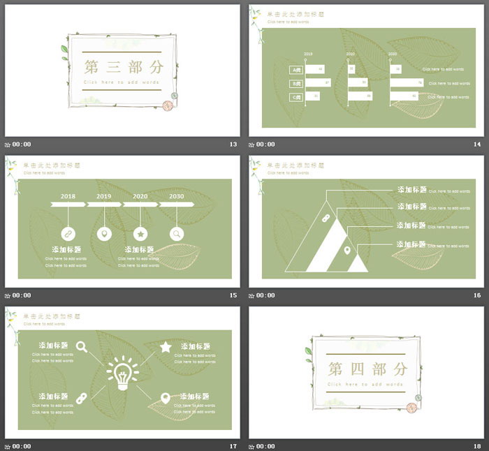 绿色清新唯美森林花卉小鹿PPT模板